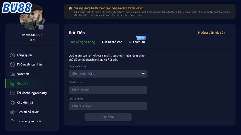Những điều cần lưu ý khi rút tiền Bu88